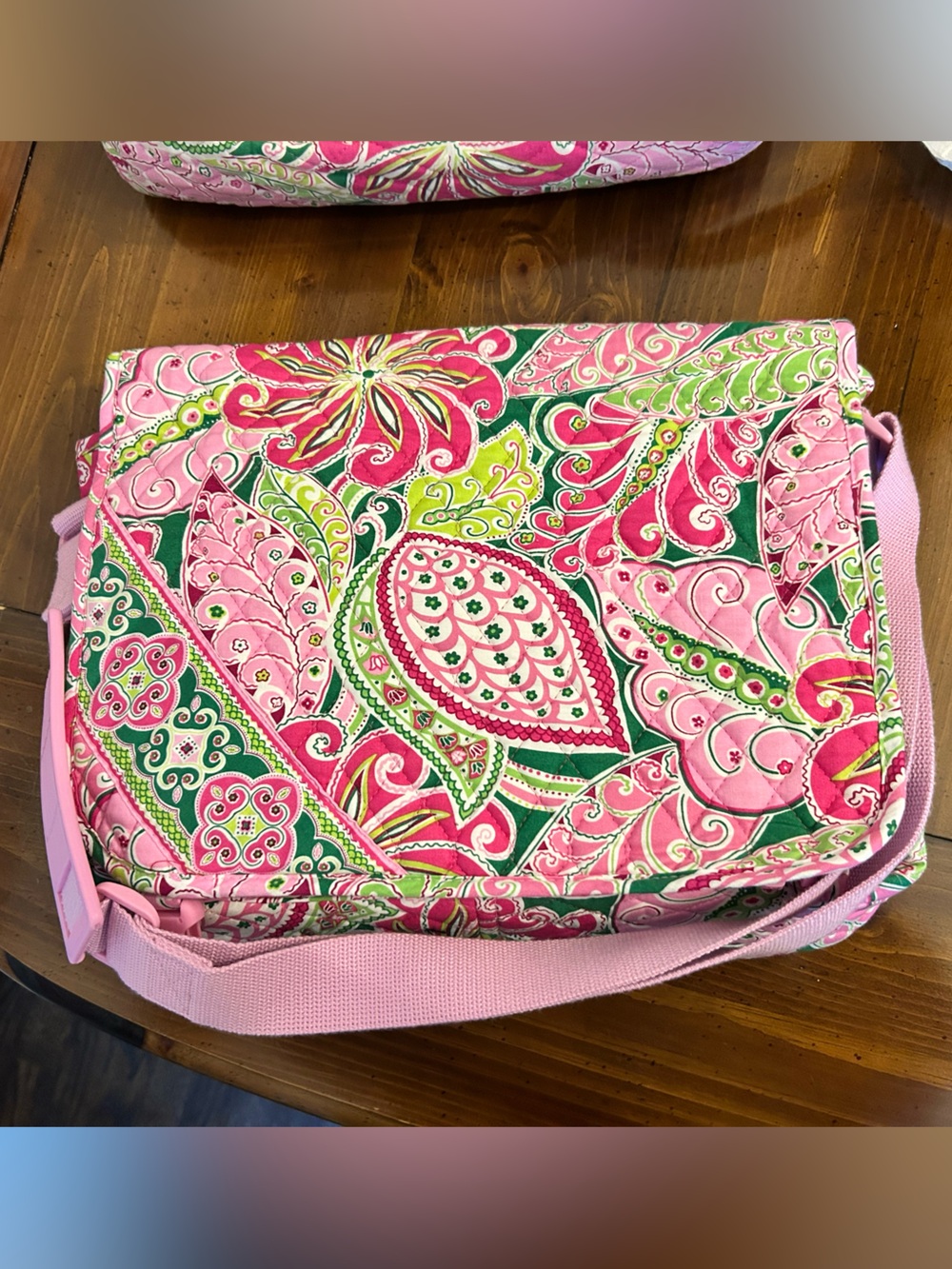 Pink and green Vera Bradley messenger bag